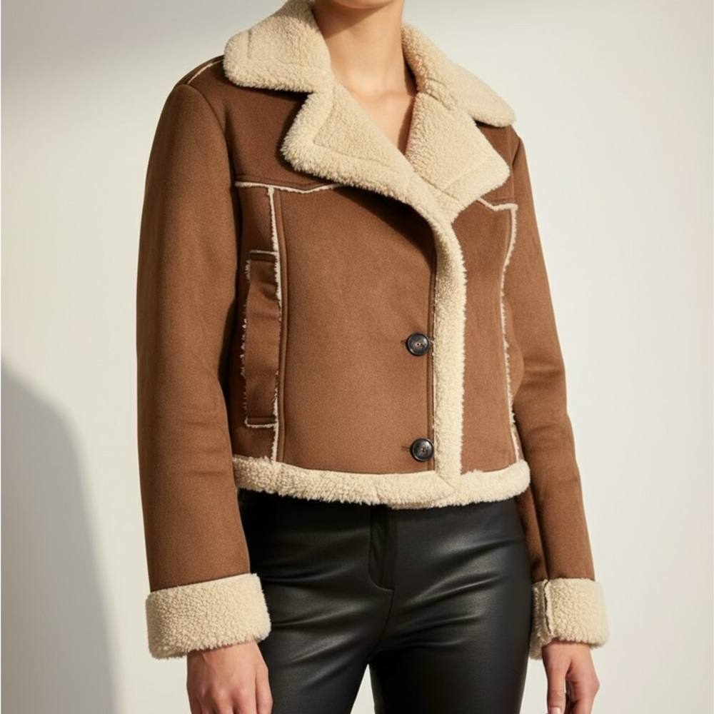 Altar'd State Brown and Cream Teddy Jacket